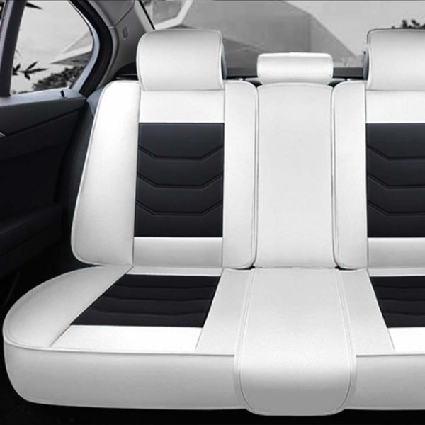 Universal 5 Seat Car Cover Black White PU Leather - Image 2