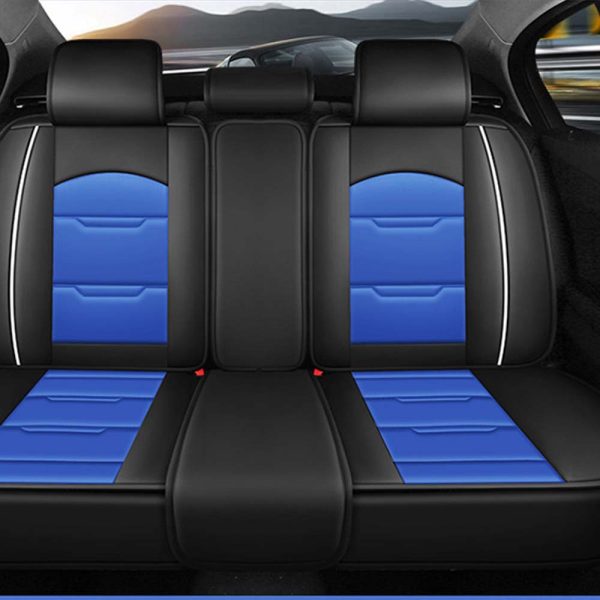 Universal 5 Seat Car Cover Black Blue PU Leather - Image 3