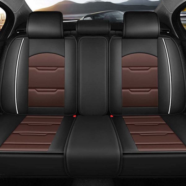 Universal 5 Seat Car Cover Black Brown PU Leather - Image 2