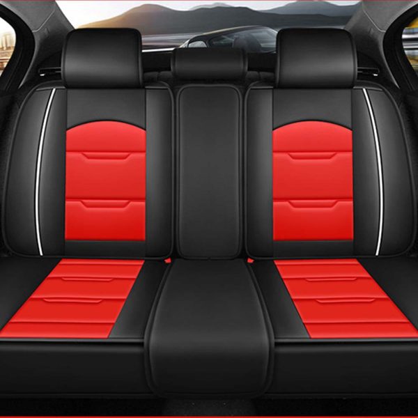 Universal 5 Seat Car Cover Black Red PU Leather - Image 4