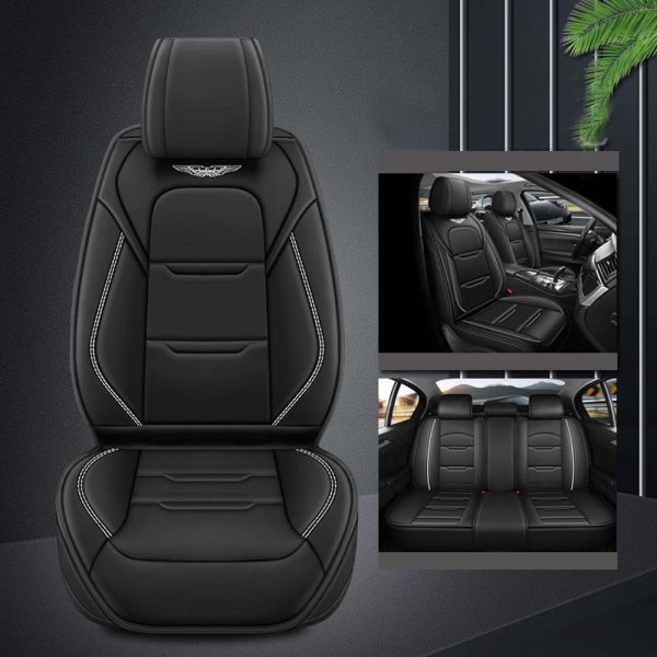 Universal 5 Seat Car Cover Black PU Leather - Image 2