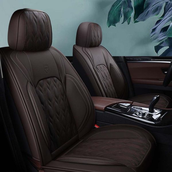 Universal 5 Seat Car Cover Coffee Brown PU Leather Waterproof - Image 2