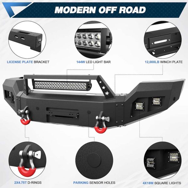 Heavy-duty steel front bumper for GMC Sierra 2500/3500 HD (uninstalled)