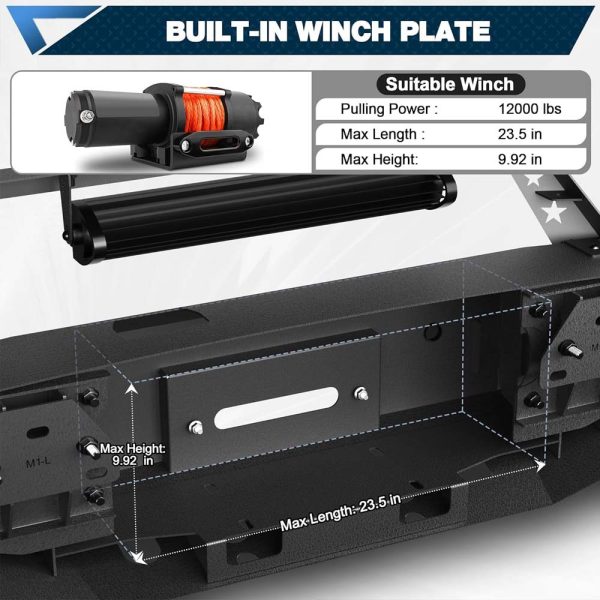 Close-up of winch mounting plate on heavy-duty front bumper for GMC Sierra 1500