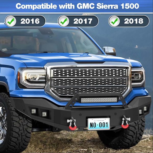 Side view of full-width steel bumper installed on 2016–2018 GMC Sierra 1500