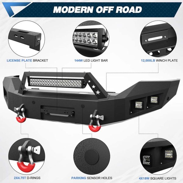 Heavy-duty D-rings and recovery tow points on GMC Sierra bumper