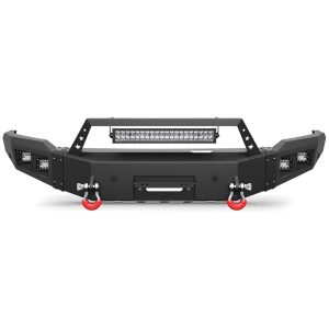 Heavy-duty steel front bumper with winch plate on 2014 GMC Sierra 1500