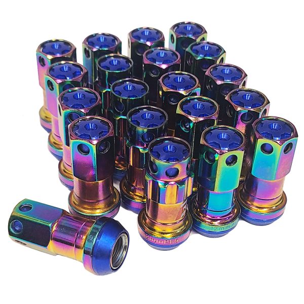 M12 X 1.5 Lug Nut Set Anti Theft Wheel Nuts Racing Steel Security Lock Nuts 20pc (Rainbow)