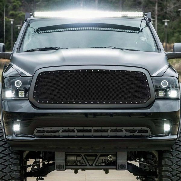 Grille Mesh Rivet Style Insert Black Compatible with Dodge Ram 1500 2013-2018 - Image 2