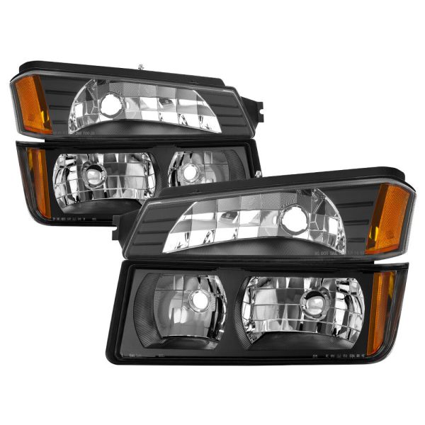 2002-2006 Headlight Assembly Chevy Silverado Avalanche 1500/2500/3500 Headlamp Black Housing Clear Reflector)