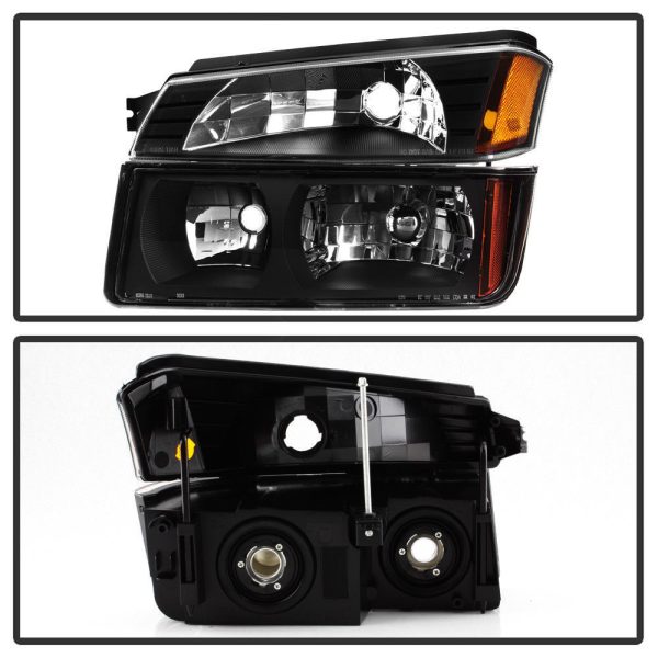 2002-2006 Headlight Assembly Chevy Silverado Avalanche 1500/2500/3500 Headlamp Black Housing Clear Reflector) - Image 2