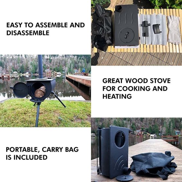 Portable Camp Wood Stove Foldable Legs Camping Outdoor Tent Heating and Cooking Wood Tent Stove - Image 4